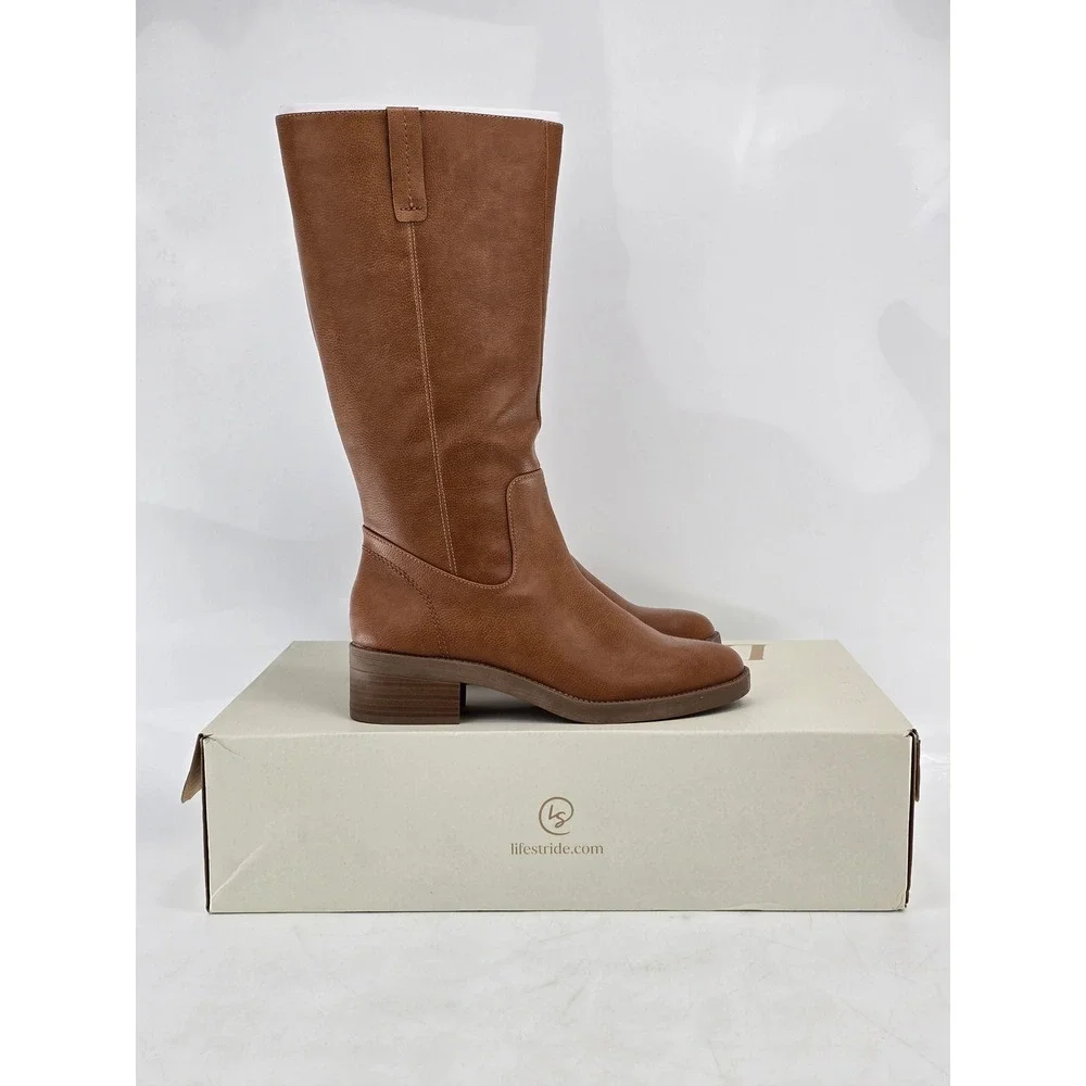 LifeStride Brinley Boots Womens 9.5W Caramel Tall Zip Soft System -NEW